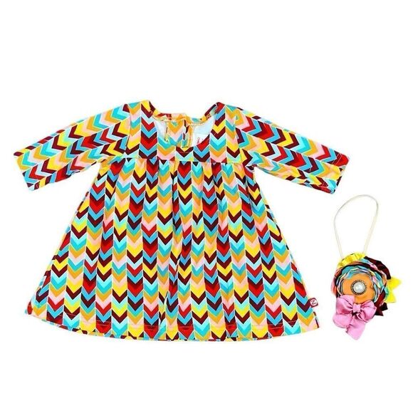 Zutano Chevron Multicolored Long Sleeve Dress and Headband 6 Months - Picture 1 of 8